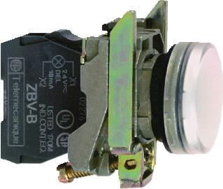 SCHNEIDER-ELECTRIC XB4 COMPLETE SIGNAALLAMP INCL. LED AANSLUITSP. 24VACDC VLAKKE LENS KLEUR WIT FRONT ROND SCHROEFAANSL.