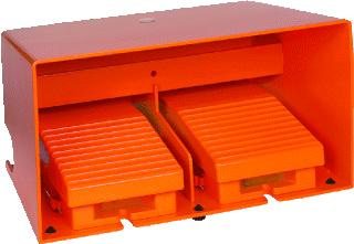 SCHNEIDER ELECTRIC HARMONY XPE DUBBELE PEDAALSCHAKELAAR IP66 MET KAPJE METALLIC ORANJE