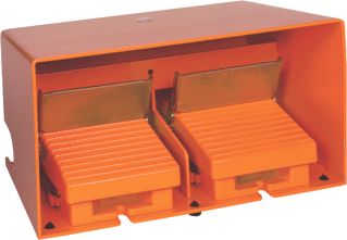 SCHNEIDER ELECTRIC HARMONY XPE DUBBELE PEDAALSCHAKELAAR IP66 MET KAPJE METALLIC ORANJE