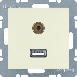 HAGER BERKER USB/AUDIO 3,5 MM MINI-JACK WANDCONTACTDOOS BERKER S.1/B.3/B.7 WIT GLZ. 