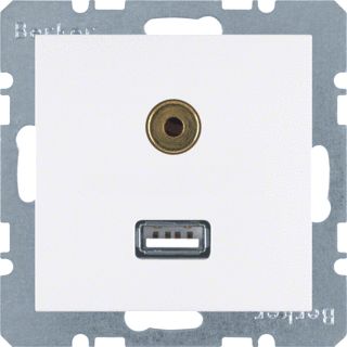 HAGER BERKER USB/AUDIO 3,5 MM MINI-JACK WANDCONTACTDOOS BERKER S.1/B.3/B.7 POLARWIT GLZ. 
