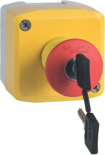 SCHNEIDER-ELECTRIC XALK DRUKKNOPKAST MET NOODSTOPFUNCTIE 1 RODE VUISTSLAG ONTGRENDELEN MET SLEUTEL KOP 40 MM ROND 2V PG13,5