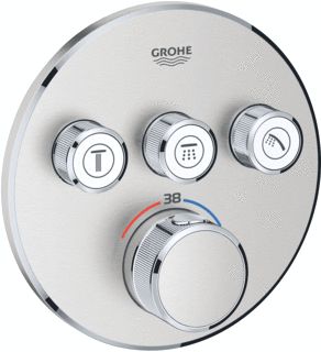 GROHE GROHTHERM SMARTCONTROL INBOUWMENGKRAAN OPBOUWDEEL THERMOSTATISCH ROND WAND EENGREEPS MET 3X OMSTELINRICHTING SUPERSTEEL 