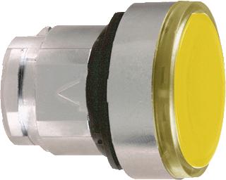 SCHNEIDER-ELECTRIC ZB4 FRONTELEMENT METAAL PULSDRUKKNOP VLAKKE LENS VOOR INDICATIEPLAATJE KLEUR GEEL FRONT ROND FRONTR. CHROOM