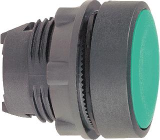 SCHNEIDER-ELECTRIC ZB5 FRONTELEMENT PLASTIC PULSDRUKKNOP VLAKKE LENS KLEUR GROEN FRONT ROND 22,5MM INBOUW FRONTRING ZWART