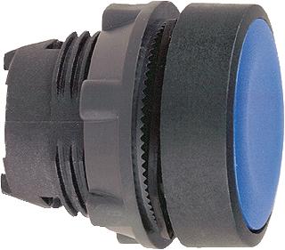 SCHNEIDER-ELECTRIC ZB5 FRONTELEMENT PLASTIC PULSDRUKKNOP VLAKKE LENS KLEUR BLAUW FRONT ROND 22,5MM INBOUW FRONTRING ZWART