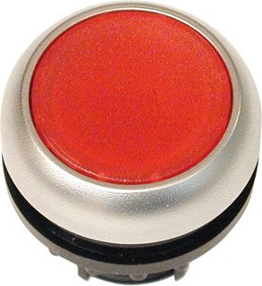 EATON RMQ-TITAN M22 FRONTELEMENT PULSDRUKKNOP VLAKKE LENS KLEUR ROOD FRONT ROND 22,5MM INBOUW KUNSTSTOF FRONTRING CHROOM