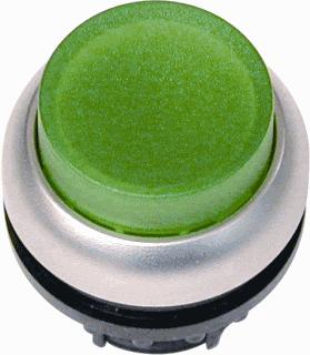 EATON RMQ-TITAN M22 FRONTELEMENT VERLICHTE DRUKKNOPSCHAKELAAR HOGE LENS KLEUR GROEN FRONT ROND 22,5MM INBOUW FRONTRING CHROOM