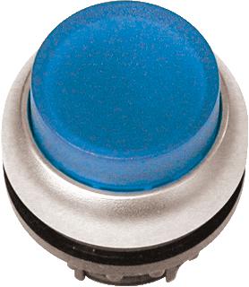 EATON RMQ-TITAN M22 FRONTELEMENT VERLICHTE DRUKKNOPSCHAKELAAR HOGE LENS KLEUR BLAUW FRONT ROND 22,5MM INBOUW FRONTRING CHROOM 