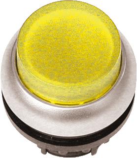 EATON RMQ-TITAN M22 FRONTELEMENT DRUKKNOPSCHAKELAAR HOGE LENS KLEUR GEEL FRONT ROND 22,5MM INBOUW KUNSTSTOF FRONTRING CHROOM 