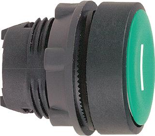 SCHNEIDER-ELECTRIC ZB5 FRONTELEMENT PLASTIC PULSDRUKKNOP VLAKKE LENS KLEUR WIT OPDRUK PIJL(ZWART) FRONT ROND FRONTRING ZWART