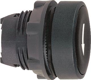 SCHNEIDER-ELECTRIC ZB5 FRONTELEMENT PLASTIC PULSDRUKKNOP VLAKKE LENS KLEUR ZWART OPDRUK PIJL(WIT) FRONT ROND FRONTRING ZWART