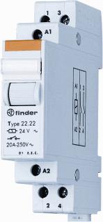 FINDER INSTALLATIERELAIS 17,4 MM BREED 2 MAAKCONTACTEN 20 A /250VAC SPOELSPANNING 230VAC CONTACTMATERIAAL AGSNO2