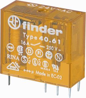 FINDER INSTEEK-/PRINTRELAIS RASTER 5 MM 1 WISSELCONTACT 16 A/250VAC SPOELSPANNING 24 V AC CONTACTMATERIAAL AGCDO 
