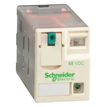 SCHNEIDER-ELECTRIC RXM MINIATUUR INSTEEKRELAIS CONTACT 2W 12A SPOELSPANNING 48VDC VERGRENDELB. TESTKNOP LED STAND INDICATOR 