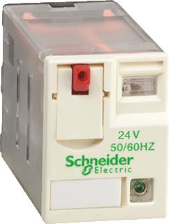 SCHNEIDER-ELECTRIC RXM MINIATUUR INSTEEKRELAIS CONTACT 2W 12A SPOELSPANNING 230VAC VERGRENDELB. TESTKNOP LED STAND INDICATOR 