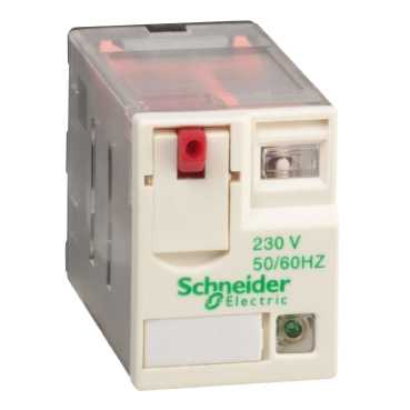 SCHNEIDER-ELECTRIC RXM MINIATUUR INSTEEKRELAIS CONTACT 3W 10A SPOELSPANNING 230VAC VERGRENDELB. TESTKNOP LED STAND INDICATOR 