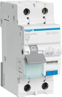 HAGER HACO AARDLEKAUTOMAAT 25A 1P+N 30MA 50HZ 2 MODULEN KARAKTERISTIEK: C 6KA 10KA