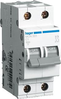 HAGER INSTALLATIEAUTOMAAT 2P 6KA C-KARAKTERISTIEK 1A 2 MODULEN 