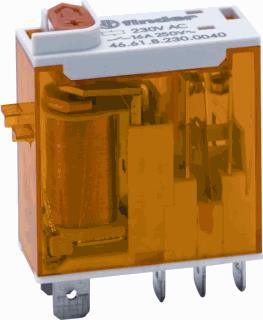 FINDER SMAL INDUSTRIERELAIS 1 WISSELCONTACT 16 A/250VAC SPOEL 12 V AC CONTACT AGNI BLOKKEERBARE TESTKNOP EN LED-INDICATIE 