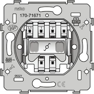 NIKO INBOUW WISSELSCHAKELAAR 16A 1 WIP/DRUKKER BASISELEMENT STEEKKLEM 