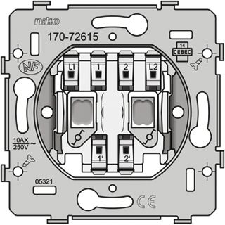 NIKO INBOUW WISSEL-/WISSELSCHAKELAAR 10A 2 WIP/DRUKKER BASISELEMENT STEEKKLEM 