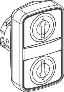 SCHNEIDER-ELECTRIC ZB4 FRONTELEMENT 2 X PULSDRUKKNOPPEN GROEN OPDRUK I / ROOD OPDRUK O RECHTHOEK. METALEN FRONTRING CHROOM