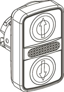 SCHNEIDER-ELECTRIC ZB4 FRONTELEMENT 2 X PULSDRUKKNOP + 1 LENS WIT OPD. PIJL/LENS/ZWART OPD.PIJL RECHTHOEKIG FRONTRING CHROOM