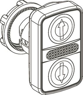 SCHNEIDER-ELECTRIC ZB5 FRONTELEMENT 2 X PULSDRUKKNOP + 1 LENS WIT OPDR. PIJL/LENS/ZWART OPD.PIJL RECHTHOEKIG FRONTRING ZWART