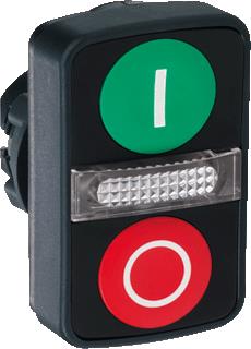 SCHNEIDER ELECTRIC 2-VOUDIGE DRUKKNOP RECHTHOEK 22.5MM VERLICHT FRONTRING OPSCHRIFT KUNSTSTOF KNOP ROOD/GROEN FRONT ZWART