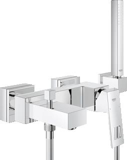 GROHE EUROCUBE BADMENGKRAAN MET DOUCHESET WAND EENGREEPS 2-GATS OMSTELINRICHTING 150+/-15MM HART 181MM UITLOOP VAST CHROOM