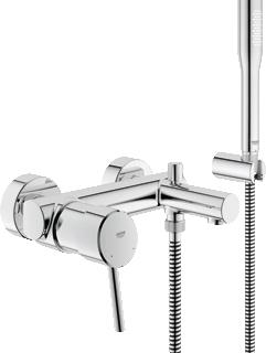 GROHE CONCETTO NEW BADMENGKRAAN MET DOUCHESET WAND EENGREEPS 2-GATS OMSTELINRICHTING 156MM UITLOOP VAST CHROOM