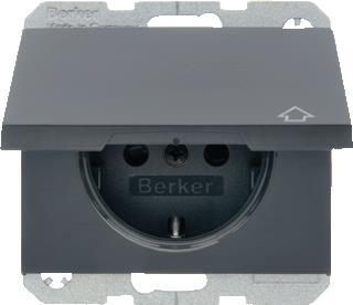 HAGER BERKER WANDCONTACTDOOS RANDAARDE MET KLAPDEKSEL KB (VOOR IP44) BERKER K.1/K.5 ANTRACIET 