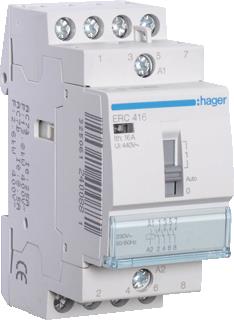 HAGER MAGNEETSCHAKELAAR AC ERC 4NO 16 AC-1 400V / 5.5 AC-3 400V / KW AC-3 400V U-SPOEL 230V 50HZ 230V 60HZ 