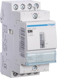 HAGER MAGNEETSCHAKELAAR AC ERC 4NO 25 AC-1 400V / 8.5 AC-3 400V / KW AC-3 400V U-SPOEL 230V 50HZ 230V 60HZ 