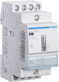 HAGER MAGNEETSCHAKELAAR AC ERC 4NO 25 AC-1 400V / 8.5 AC-3 400V / KW AC-3 400V U-SPOEL 230V 50HZ 230V 60HZ 