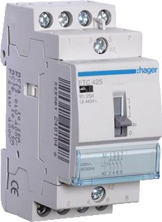 HAGER MAGNEETSCHAKELAAR AC ETC 4NO 25 AC-1 400V / 8.5 AC-3 400V / KW AC-3 400V U-SPOEL 230V 50HZ 230V 60HZ 