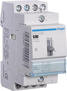 HAGER MAGNEETSCHAKELAAR AC ETC 4NO 25 AC-1 400V / 8.5 AC-3 400V / KW AC-3 400V U-SPOEL 230V 50HZ 230V 60HZ 