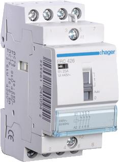 HAGER MAGNEETSCHAKELAAR AC ERC 4NC 25 AC-1 400V / 8.5 AC-3 400V / KW AC-3 400V U-SPOEL 230V 50HZ 230V 60HZ 