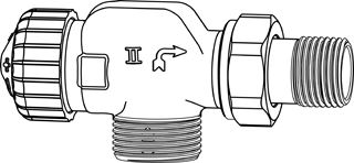HEIMEIER V-EXAKT II VOORINSTELBARE THERMOSTATISCHE RADIATORKRAAN 1/2 HAAKS VERKEERD. MET VIEGA-PERS AANSLUITING
