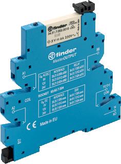 FINDER INTERFACERELAIS (VOET+RELAIS) MASTEROUTPUT SCHROEFAANSLUITING 6,2 MM 1 WISSELCONTACT 6A/250VAC SPOELSPANNING 12 VAC/DC 