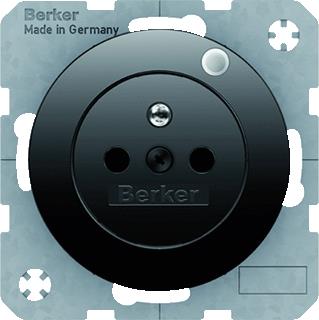 HAGER BERKER WANDCONTACTDOOS PENAARDE MET CONTROLE LED R1/R3 GLANZEND ZWART 