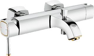 GROHE GRANDERA BADMENGKRAAN MET HANDDOUCHEHOUDER WAND EENGREEPS 2-GATS OMSTELINRICHTING 213MM UITLOOP VAST CHROOM / GOUD 