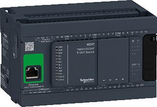 SCHNEIDER-ELECTRIC MODICON M241 CONTROLLER 24 I/O VOEDING 24VDC IN: 14 SI/SO TR.(8 HIGH SP) OUT: 10 TRANS. SOURCE ETHE+CANOPEN 