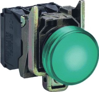 SCHNEIDER-ELECTRIC XB4 COMPLETE SIGNAALLAMP INCL. LED AANSLUITSP. 24VACDC VLAKKE LENS KLEUR GROEN FRONT ROND SCHROEFAANSL.