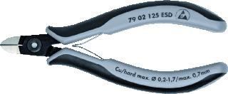 KNIPEX 7902 ZIJKNIPTANG LENGTE 125MM GEISOLEERD STANDAARD OPPERVLAKTEBESCHERMING GEBRUINEERD ESD GETEST GEWICHT 59G MAX. KNIPDIAM. ZACHTE DRAAD 1.7MM MAX. KNIPDIAM. HALF HARD DRAAD 1.3MM MAX. KNIPDIAM. HARDE DR 