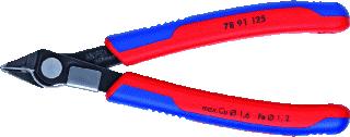 KNIPEX SUPER KNIPS ZIJKNIPTANG LENGTE 125MM GEISOLEERD STANDAARD OPPERVLAKTEBESCHERMING GEBRUINEERD GEWICHT 57G MAX. KNIPDIAM. ZACHTE DRAAD 1.6MM MAX. KNIPDIAM. HALF HARD DRAAD 1.2MM MAX. KNIPDIAM. HARDE DRAAD 0