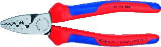 KNIPEX PERSKABELSCHOENTANG DIAMETER 0.25 16MM2 LENGTE 180MM UITVOERING/BEDIENING HAND PERSVORM DOORNPERSING AWG-BEREIK 23 5 INZETSTUKKEN UITWISSELBAAR 1 MEEGELEVERDE INZETSTUKKEN UITVOERING MATRIJS VAST VOO