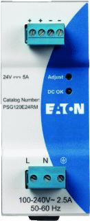 EATON PSG 1-FASE VOEDING PRIMAIR 100-240VAC (85-264VAC)(120-375VDC) SECUNDAIR 24VDC (22-28VDC) 5A METALEN BEHUIZING DIN-RAIL 