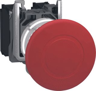 SCHNEIDER-ELECTRIC XB4 COMPLETE NOODSTOP/NOOD-UIT DRUKKNOP ROOD ONTGRENDELEN DOOR TREKKEN ROND 40MM METALEN FR. CHROOM 1M+1V